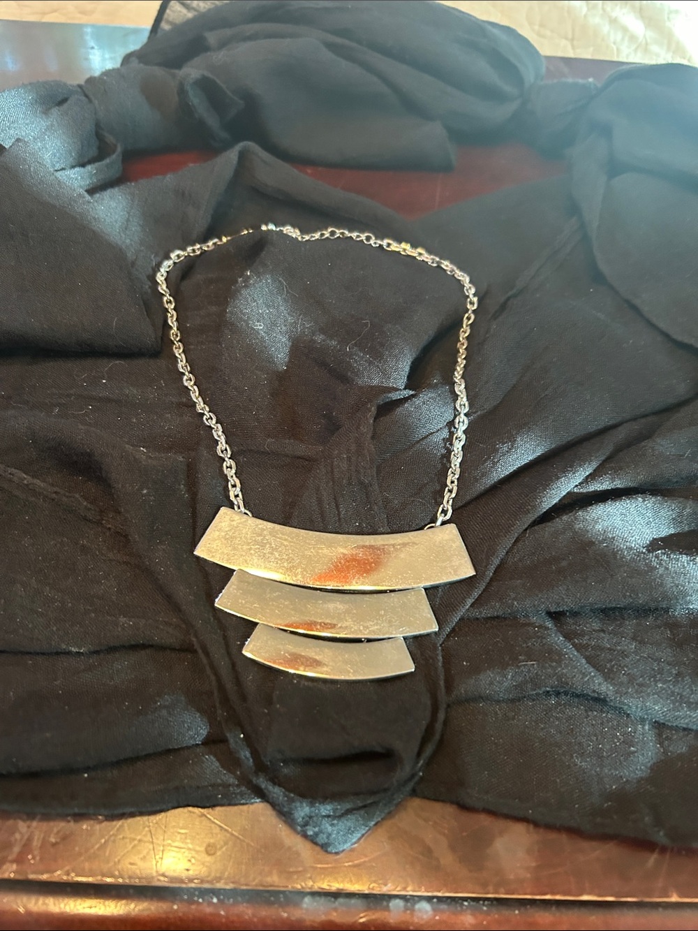Lia Sophia Silver-Tone Layered Curved Bar Necklace